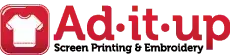 Ad It Up red logo with shirt icon and text Screen Printing & Embroidery in Albuquerque