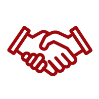 Red handshake icon representing partnership and customer service of Ad It Up in Albuquerque