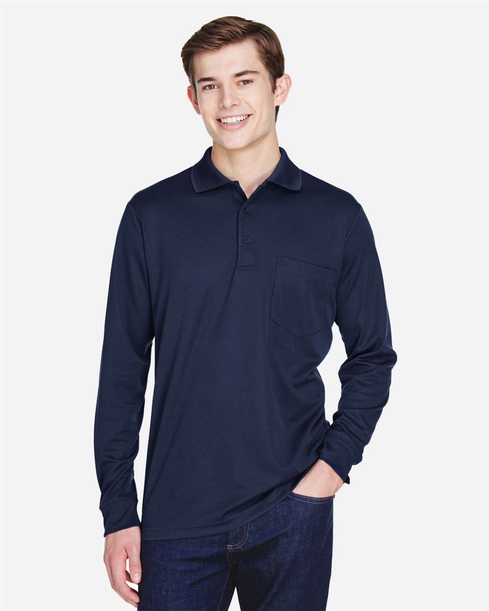 Navy blue youth long sleeve polo shirt classic fit of Ad It Up in Albuquerque