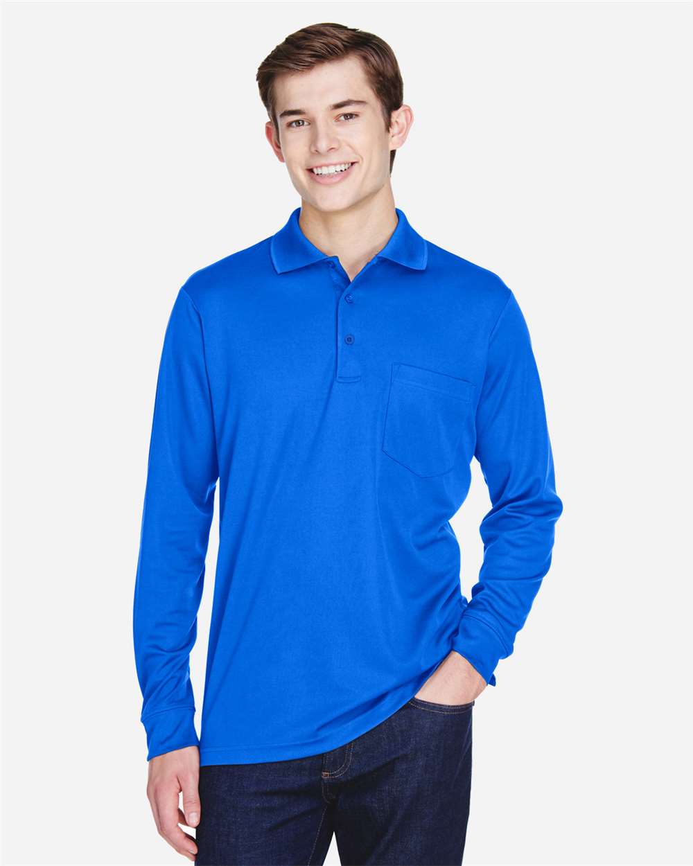 Royal blue youth long sleeve polo shirt classic fit of Ad It Up in Albuquerque
