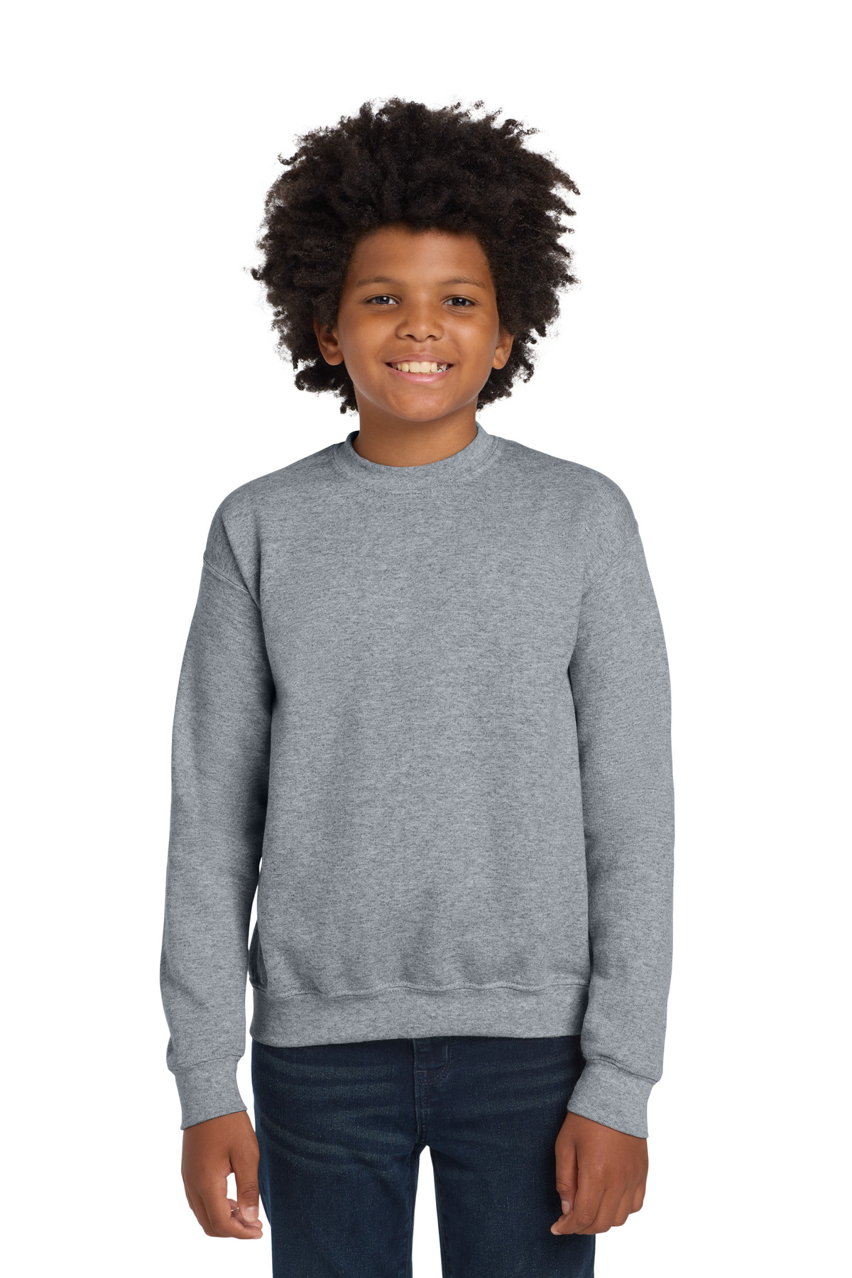 Heather gray youth crewneck sweatshirt classic fit of Ad It Up in Albuquerque