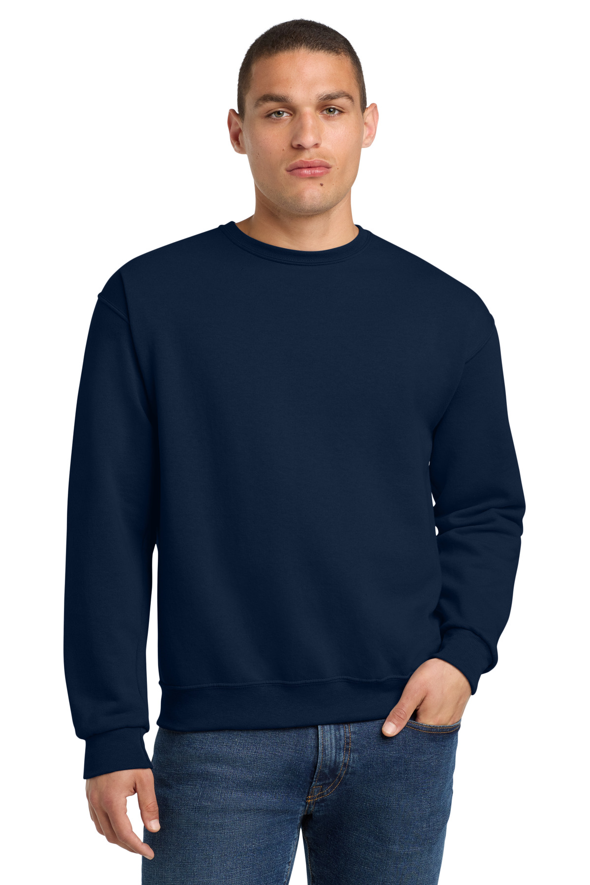 Navy blue crewneck sweatshirt classic fit of Ad It Up in Albuquerque