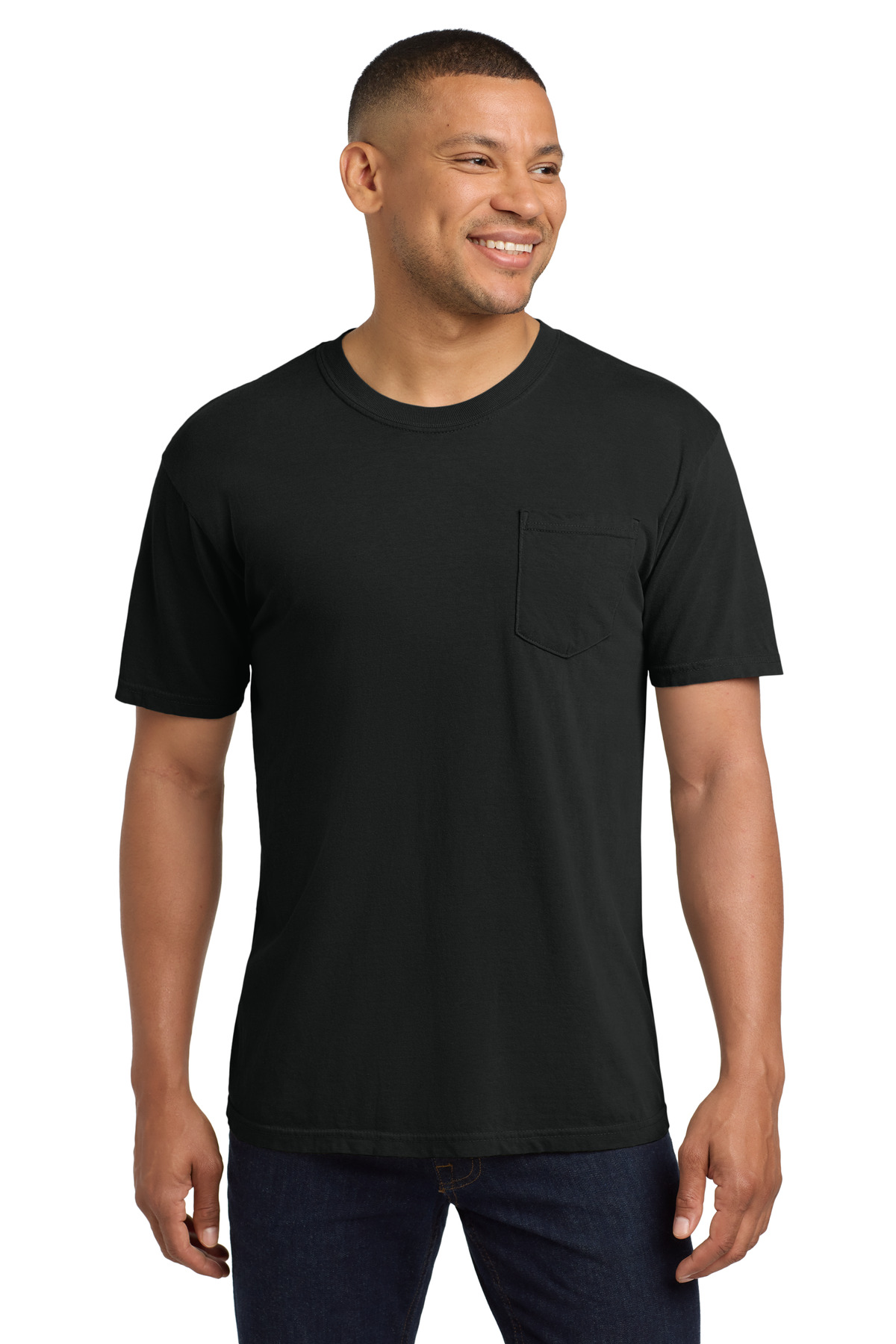Black men’s pocket t-shirt short sleeve classic fit of Ad It Up in Albuquerque