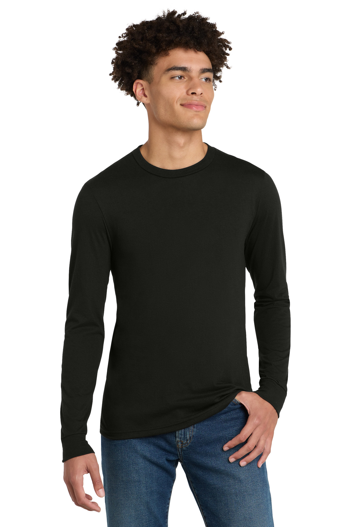 Black men’s long sleeve t-shirt modern fit of Ad It Up in Albuquerque