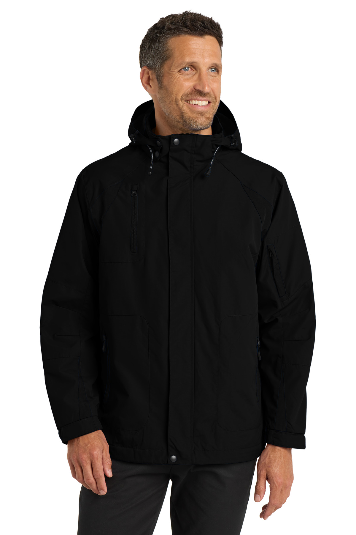 Black men’s hooded winter jacket classic fit of Ad It Up in Albuquerque