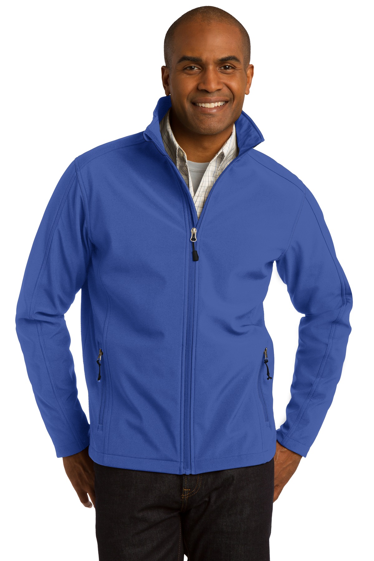 Men’s blue full-zip jacket worn by Ad It Up in Albuquerque