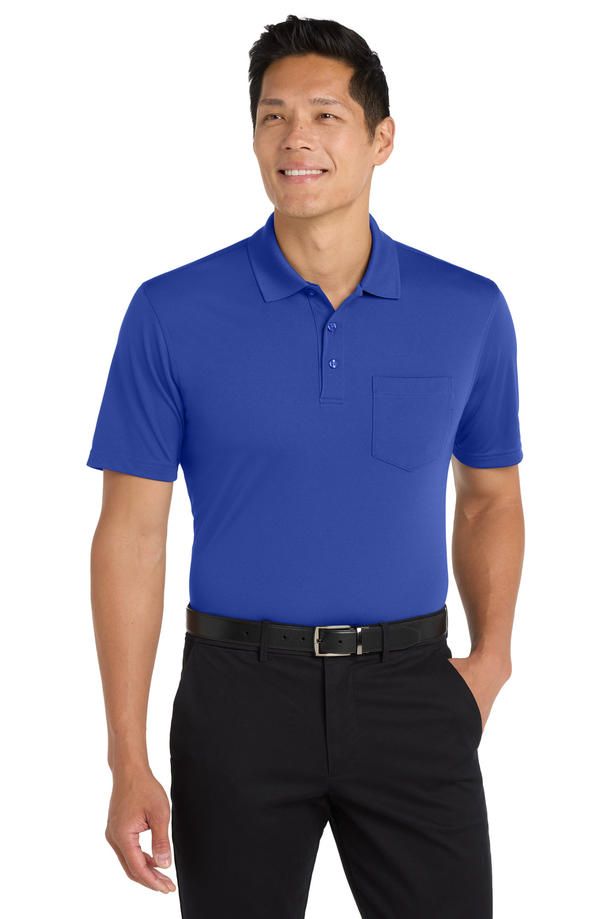 Blue men’s polo shirt with pocket short sleeve classic fit of Ad It Up in Albuquerque, New Mexico