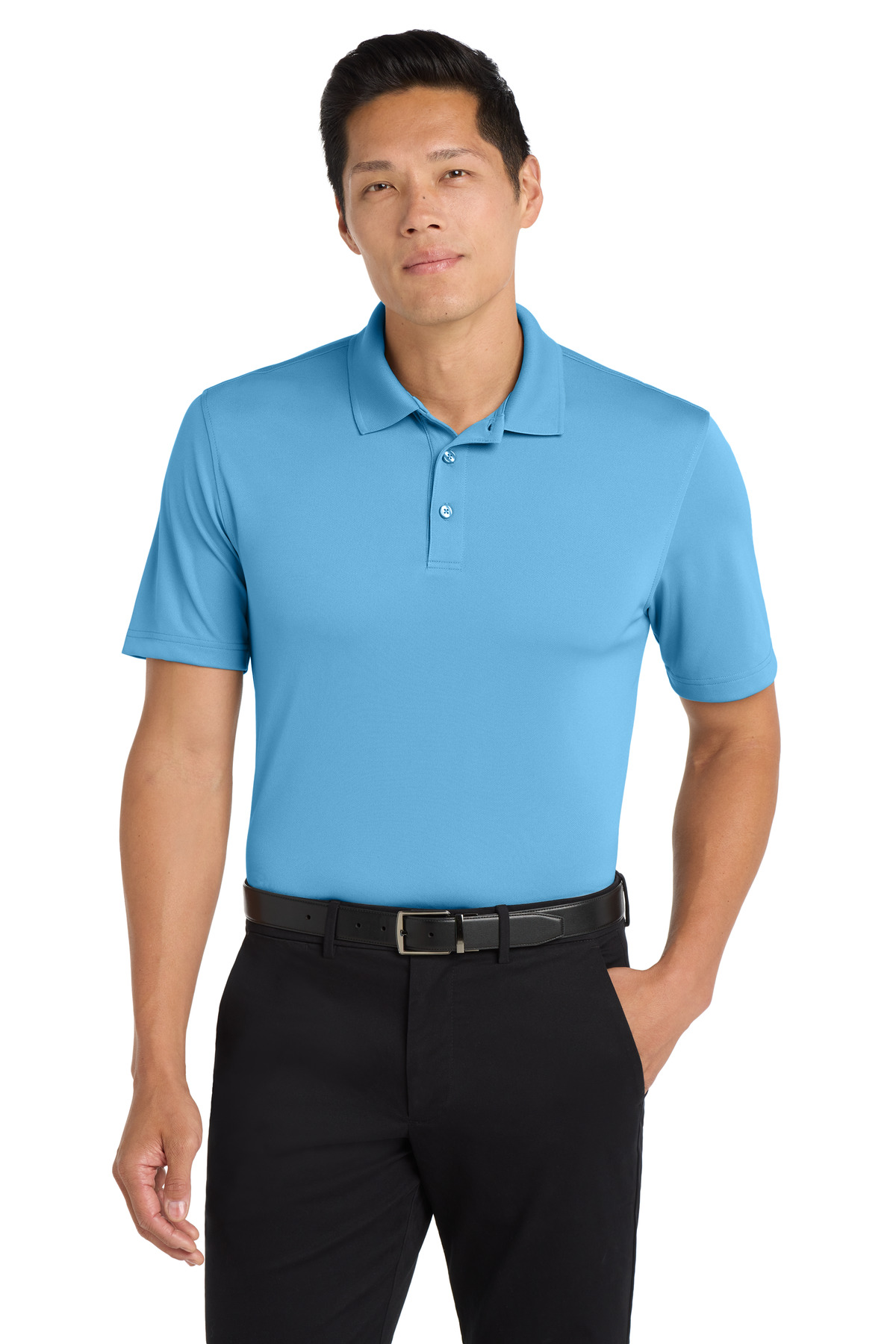 Light blue men’s polo shirt short sleeve classic fit of Ad It Up in Albuquerque