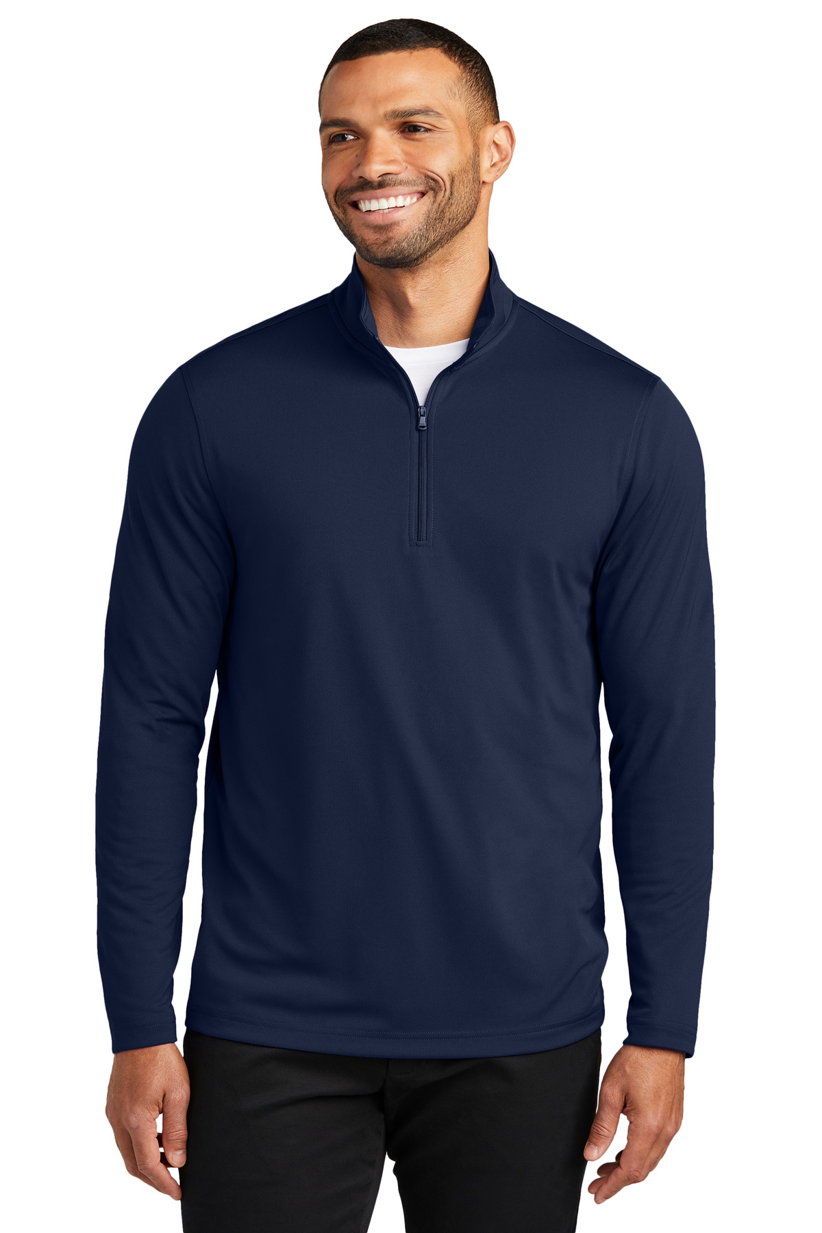 Navy men’s quarter zip long sleeve pullover of Ad It Up in Albuquerque