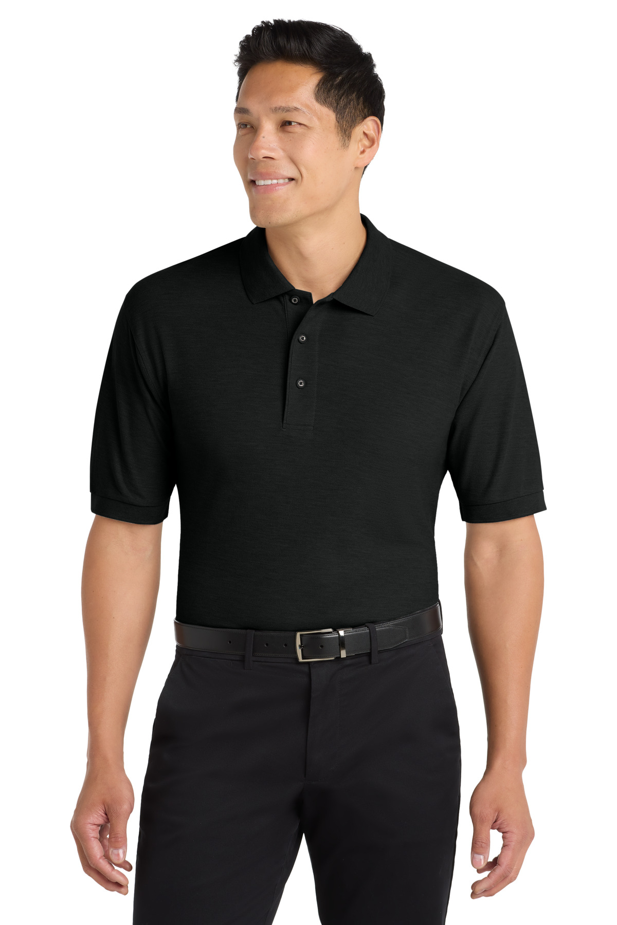 Men’s black polo shirt with short sleeves and classic fit of Ad It Up in Albuquerque
