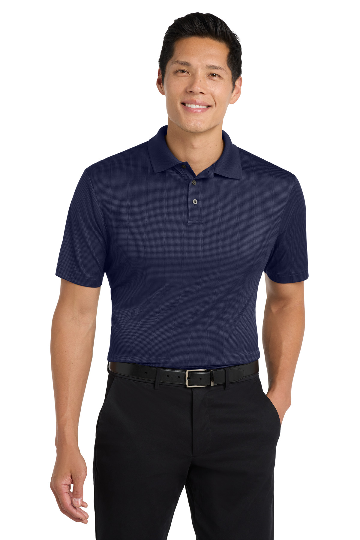 Navy blue men’s polo shirt short sleeve business fit of Ad It Up in Albuquerque