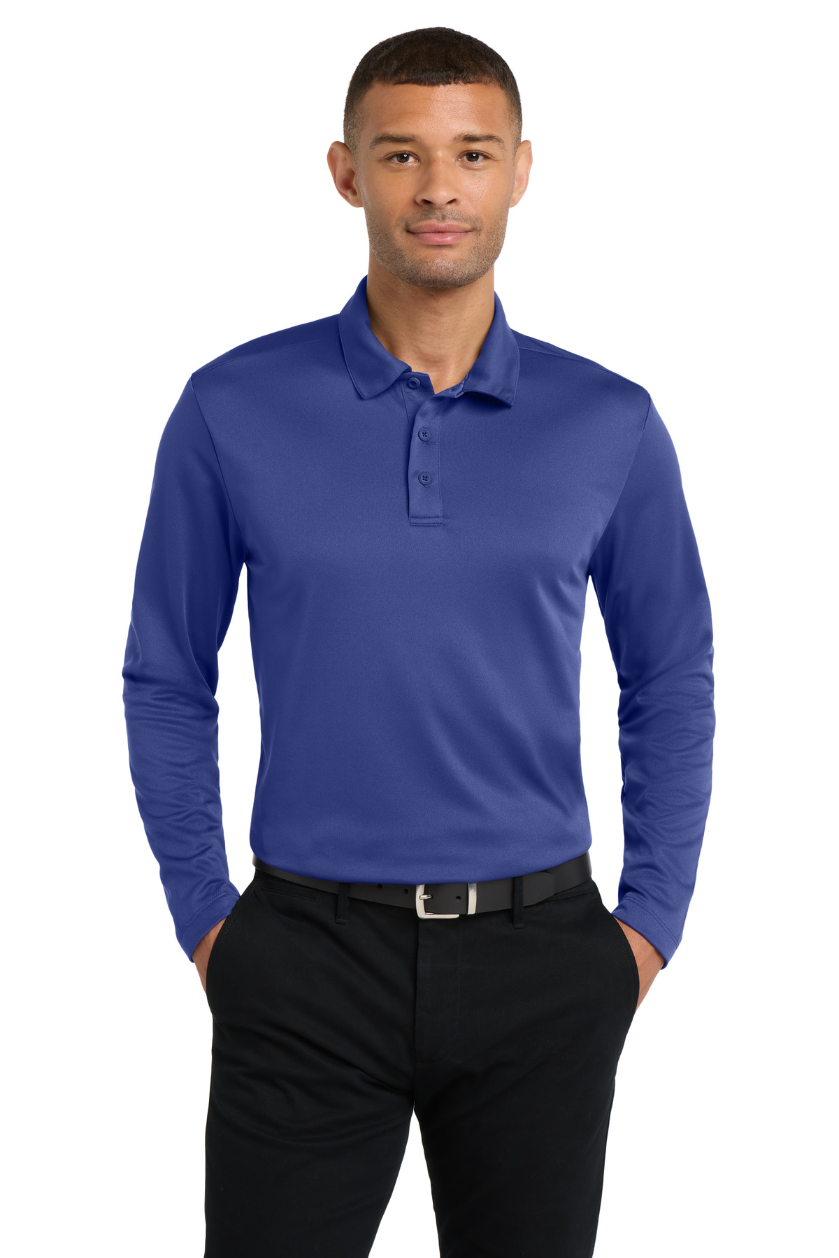 Royal blue men’s long sleeve polo shirt classic fit of Ad It Up in Albuquerque