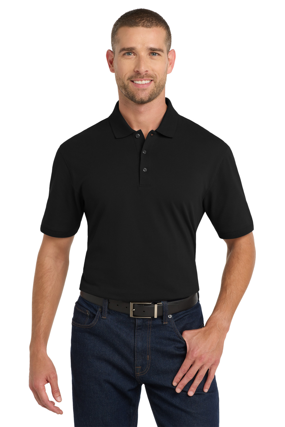 Black men’s polo shirt short sleeve classic fit of Ad It Up in Albuquerque