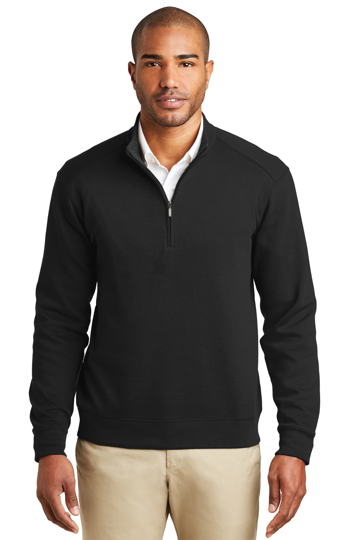 Black men’s quarter zip sweater pullover classic fit of Ad It Up in Albuquerque