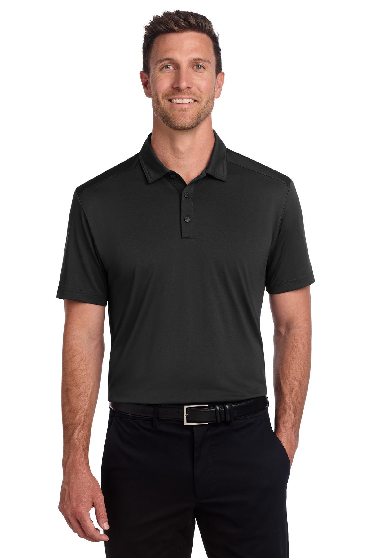 Dark gray men’s polo shirt short sleeve classic fit of Ad It Up in Albuquerque