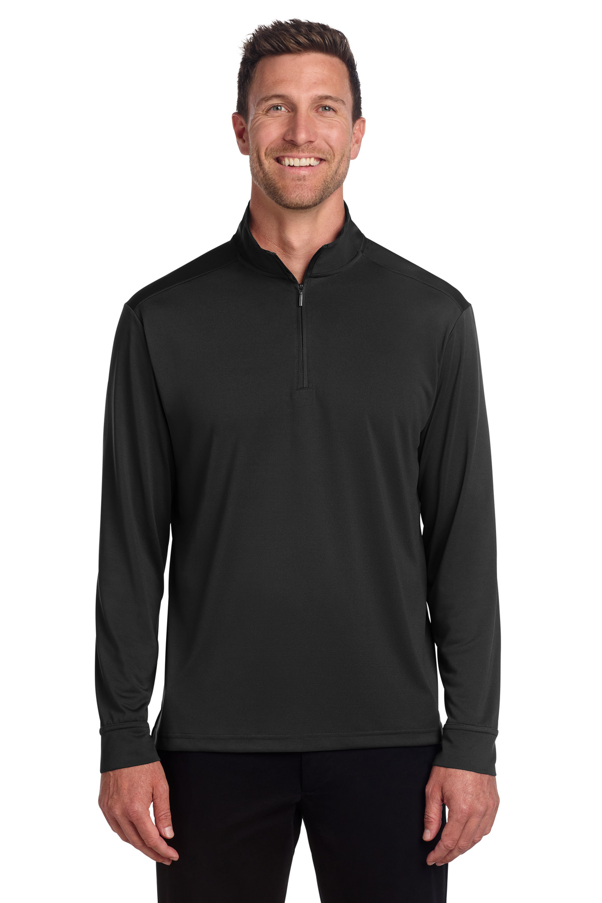 Black men’s quarter zip long sleeve pullover of Ad It Up in Albuquerque