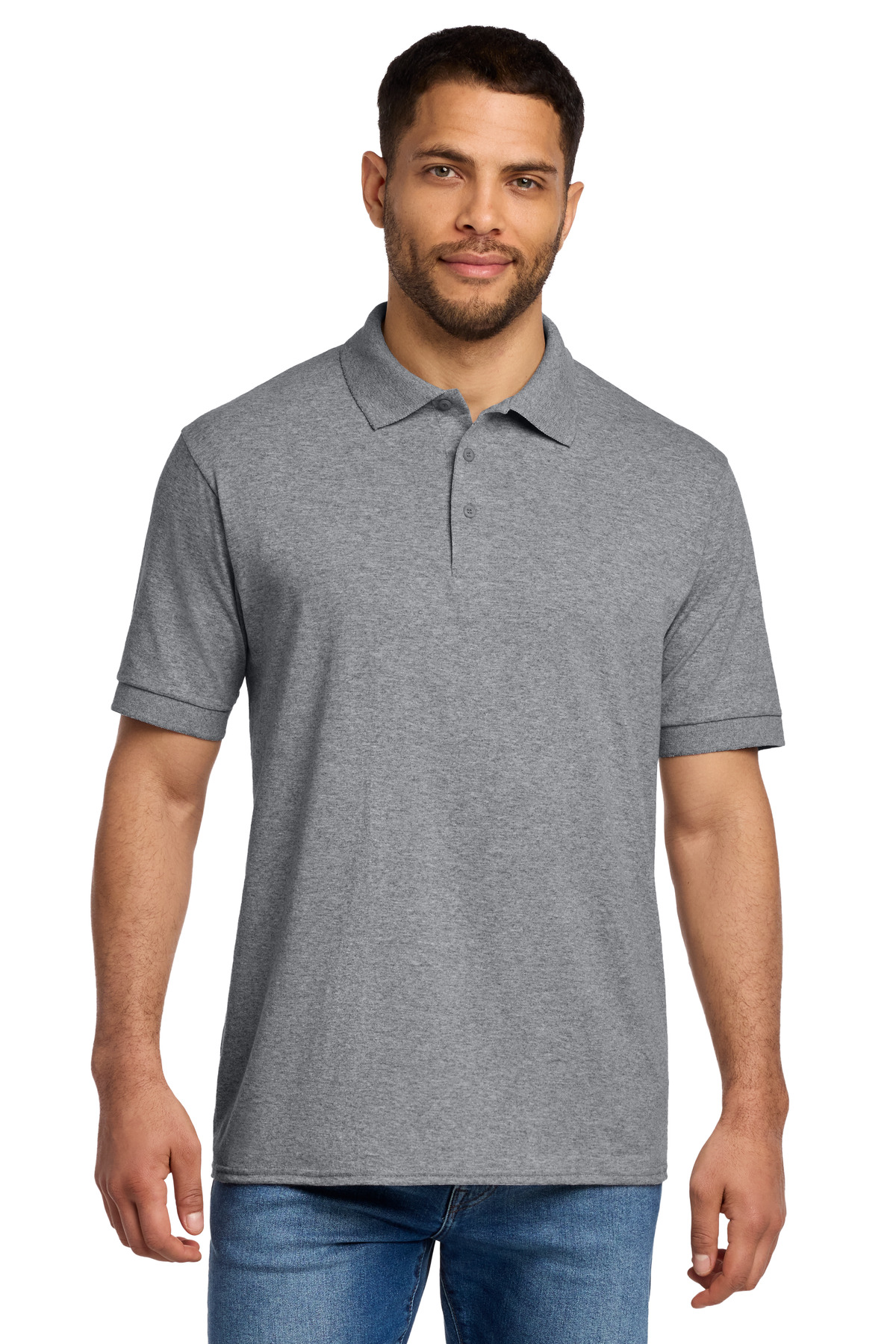 Gray men’s polo shirts short sleeve classic fit of Ad It Up in Albuquerque
