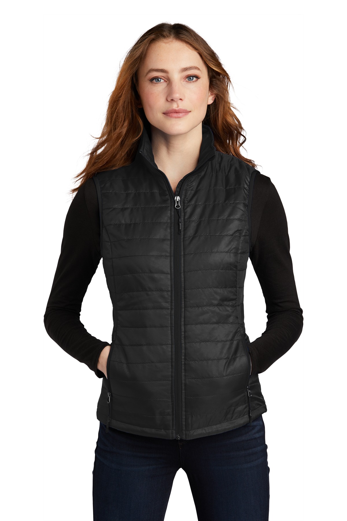 Black women’s quilted puffer vest full zip classic fit of Ad It Up in Albuquerque
