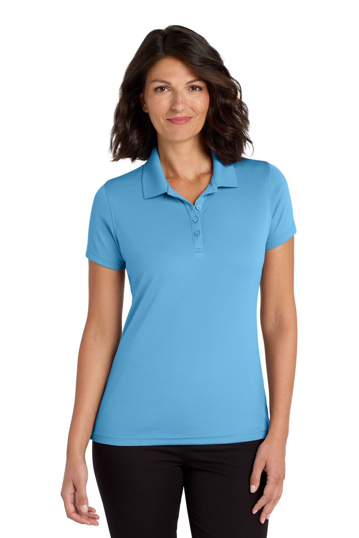 Light blue women’s polo shirt short sleeve classic fit of Ad It Up in Albuquerque