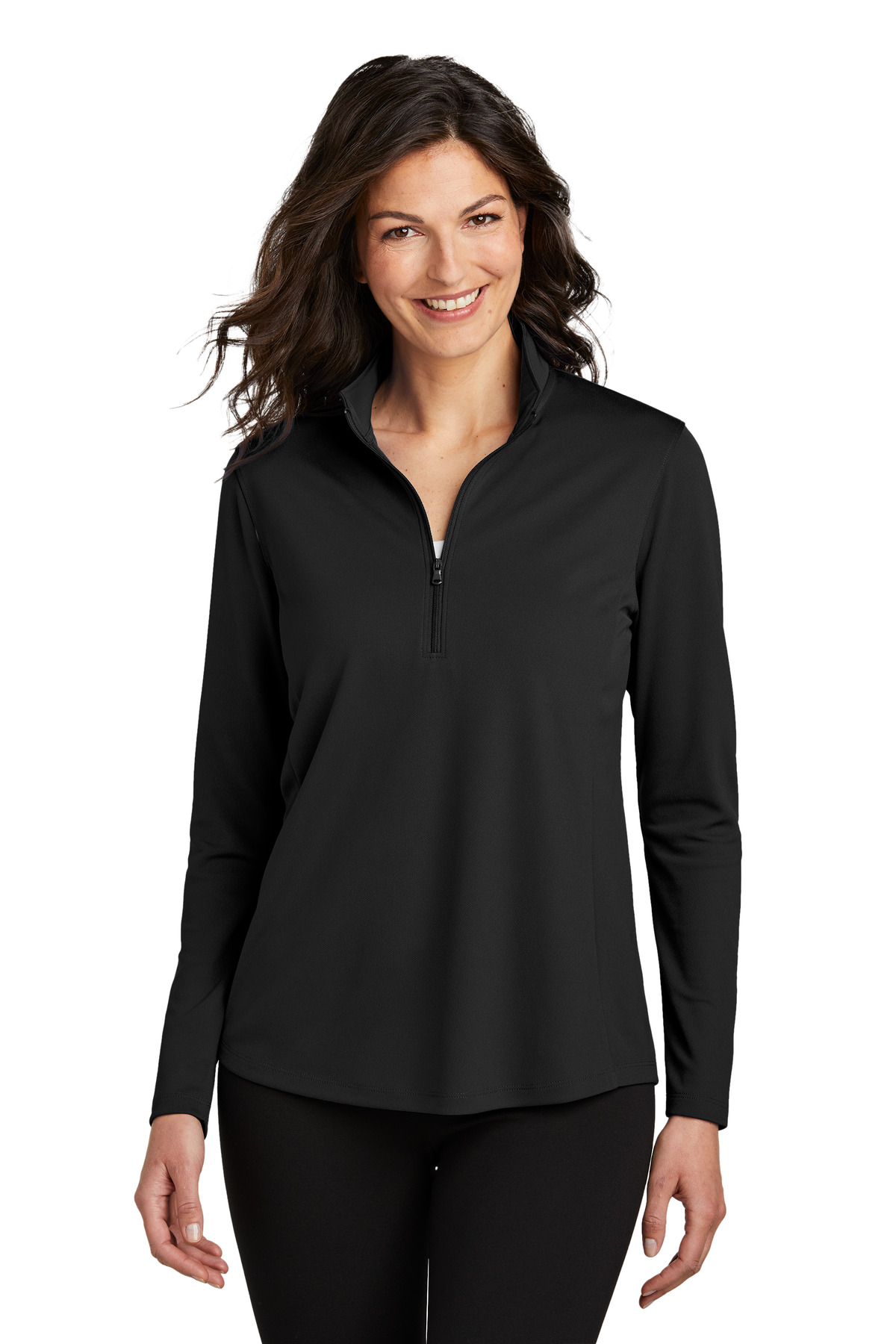 Black women’s quarter zip long sleeve pullover of Ad It Up in Albuquerque