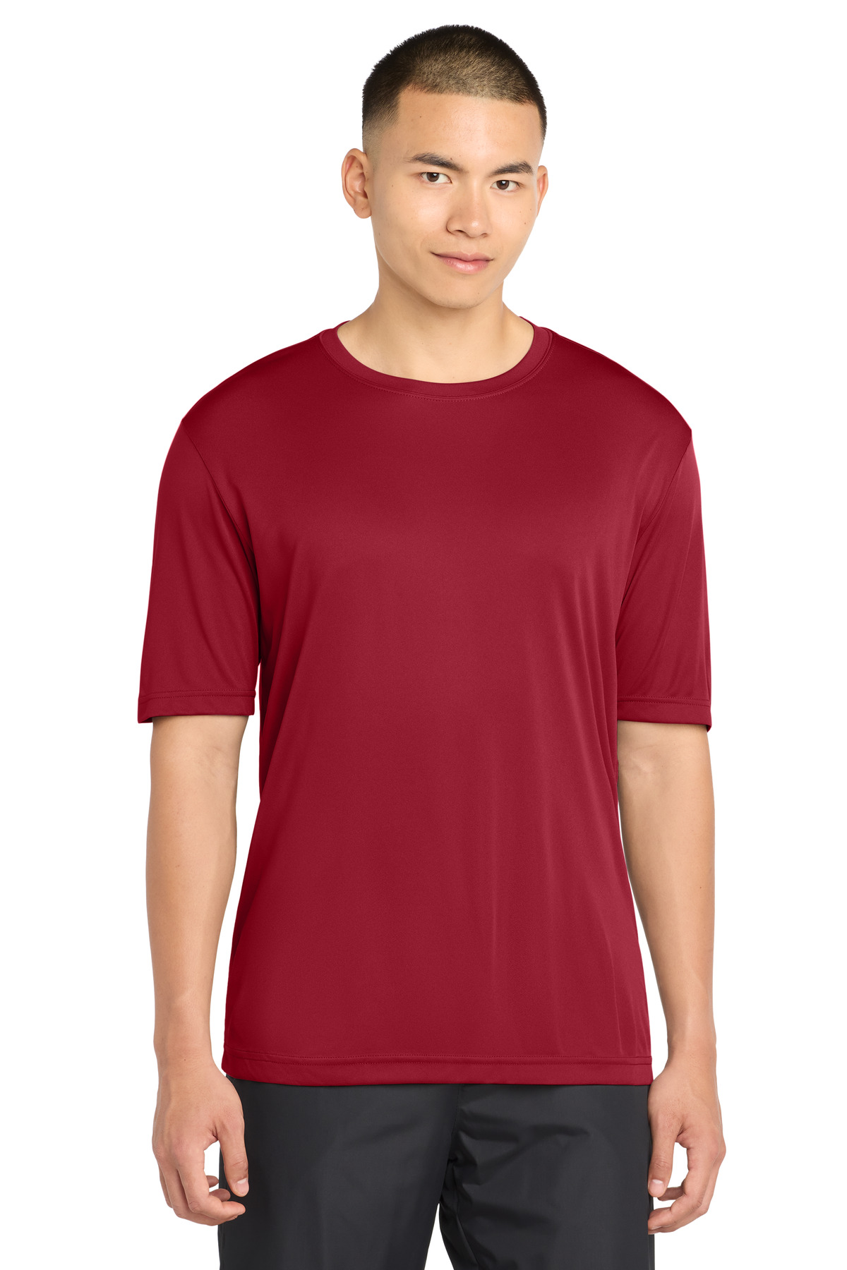 Dark red men’s athletic performance t-shirt short sleeve classic fit of Ad It Up in Albuquerque