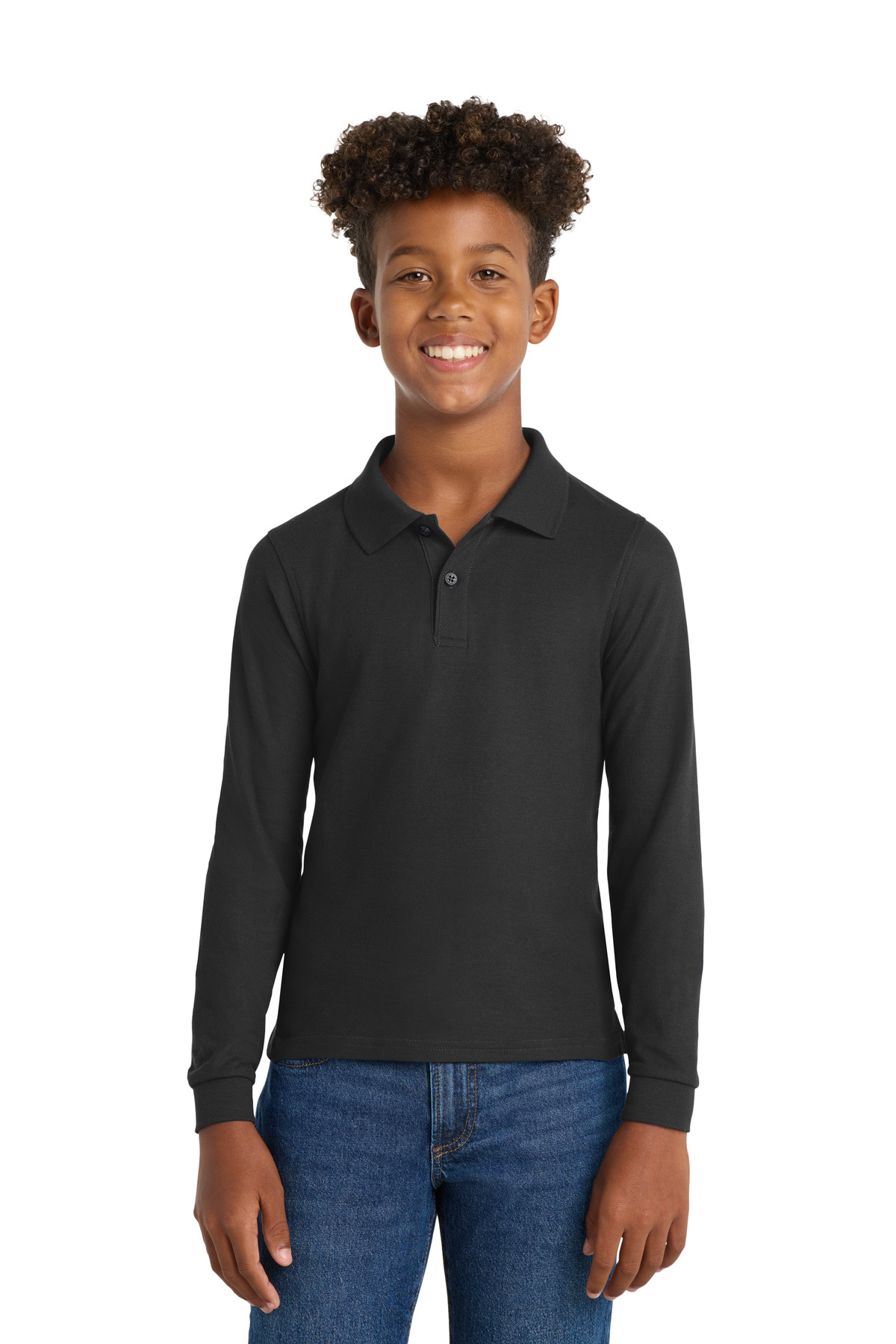 Black youth long sleeve polo shirt classic fit of Ad It Up in Albuquerque