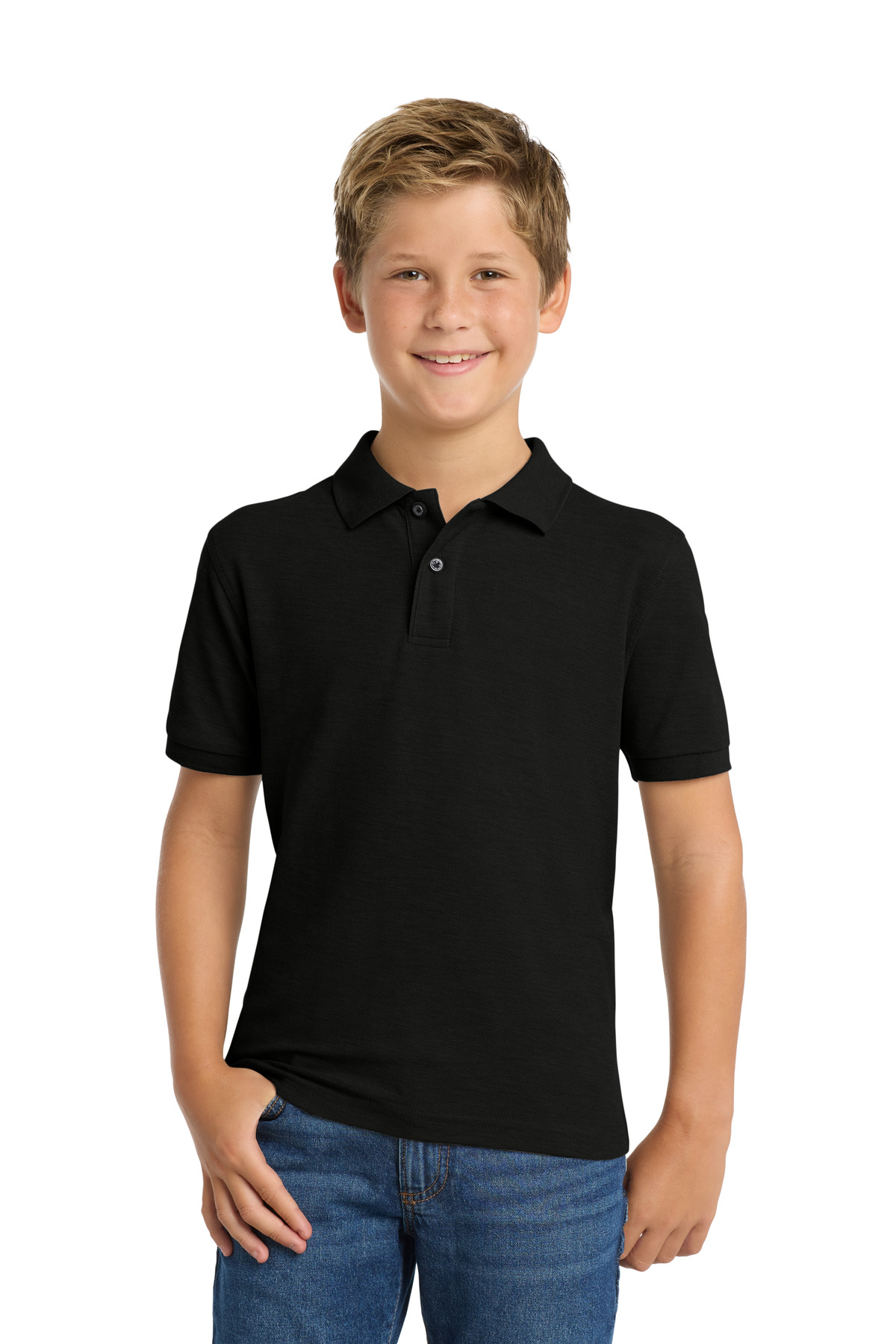 Kids black polo shirt short sleeve classic fit by Ad It Up in Albuquerque
